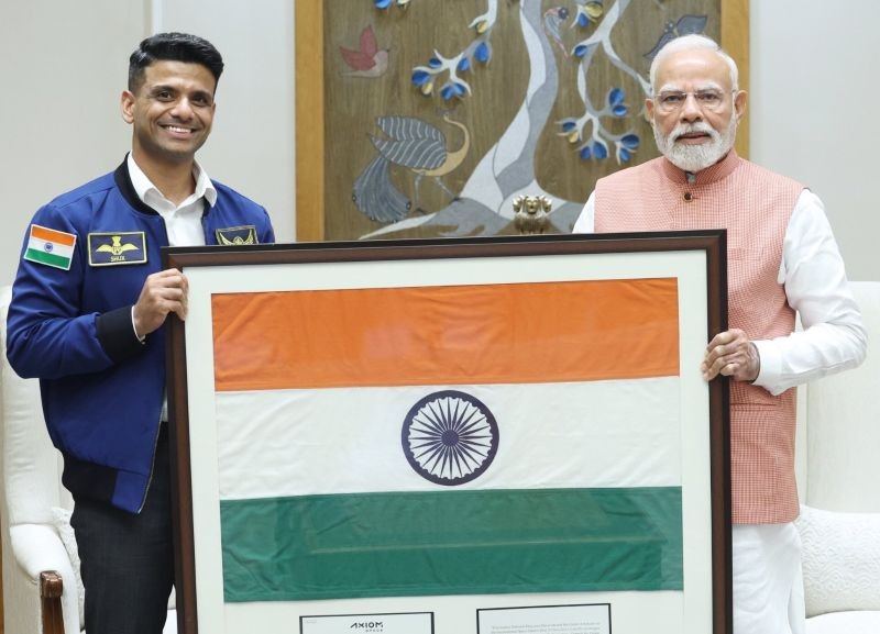 Astronaut Shubhanshu Shukla meets PM Modi, gifts tri-colour that travelled to space Astronaut Shubhanshu Shukla meets PM Modi, gifts tri-colour that travelled to space