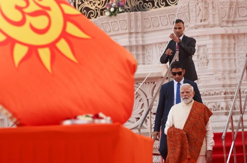 No rope, no remote! PM Modi hoists Ram Mandir flag with a never-seen-before mechanism  heres what happened!
