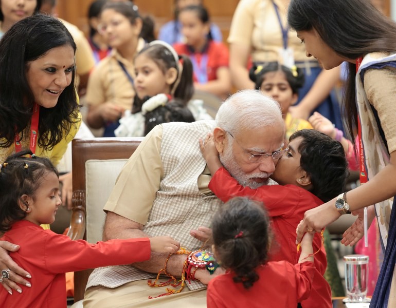 Narendra Modi celebrates Rakhi with children