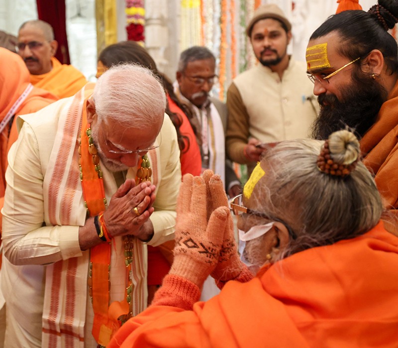 PM Modi launches Ram Mandir amid a gathering of seers and celebrities