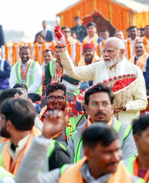 PM Modi launches Ram Mandir amid a gathering of seers and celebrities