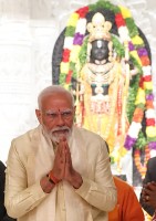 PM Modi launches Ram Mandir amid a gathering of seers and celebrities